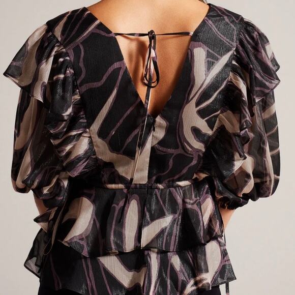 Ted Baker Jasmyna Ruffle V-Neck Metallic Blouse - Picture 7 of 11